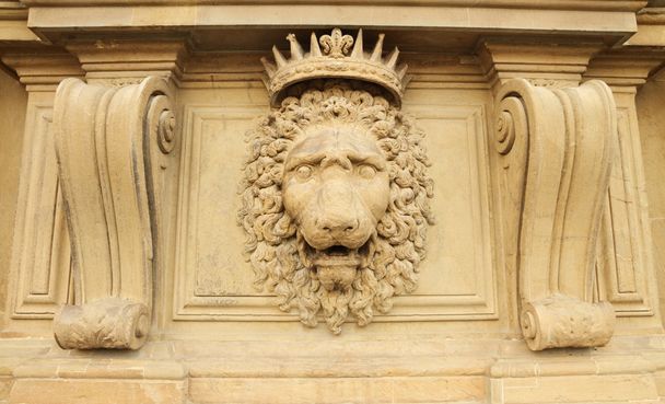 Ornamente mit Löwe an Fassade - Foto, Bild