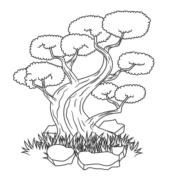 Beautiful bonsai tree isolated tattoo - Vector, Image