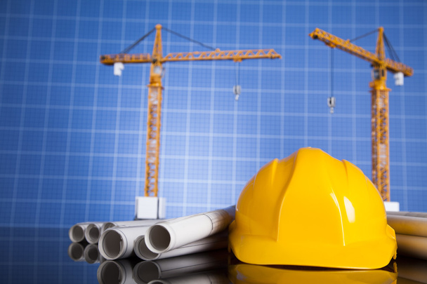 Construction site, crane and Blueprints - Photo, Image