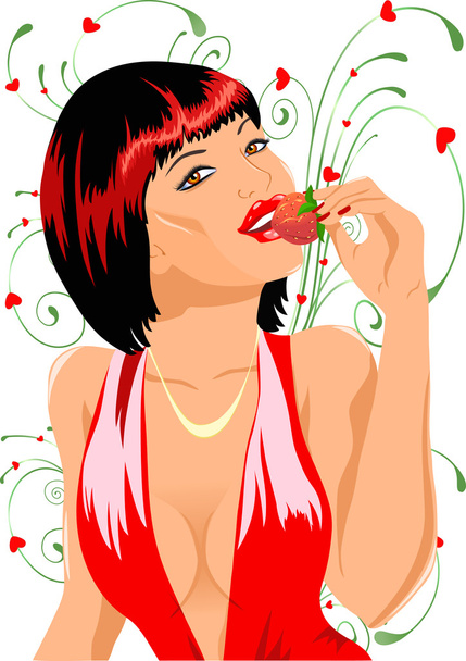 Glamour girl with strawberry - Vektori, kuva
