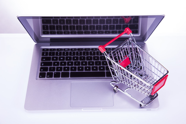 Computer, Online shopping concept in white background - Fotografie, Obrázek