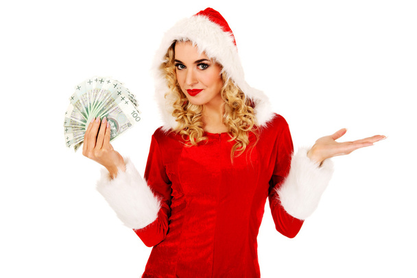 Beautiful santa woman with polish money - Zdjęcie, obraz