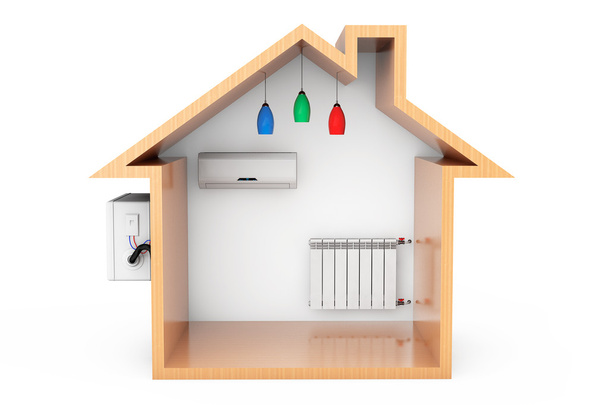 Légkondicionáló és fűtés radiátor a fából készült ház vázlat - Fotó, kép