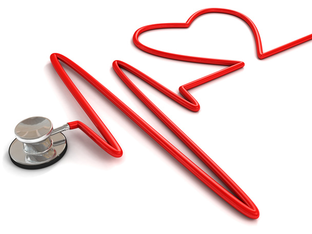 Stethoscope and a silhouette of the heart and ECG - Photo, Image