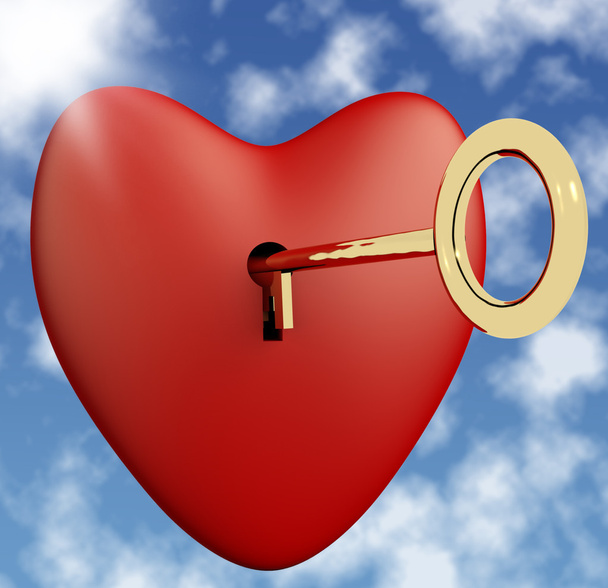 Coeur avec clé et ciel arrière-plan montrant amour Romance et Valen
 - Photo, image