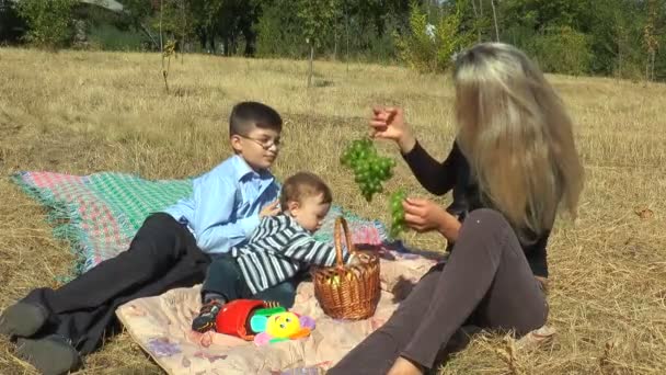 Matka z dziećmi na piknik - Materiał filmowy, wideo