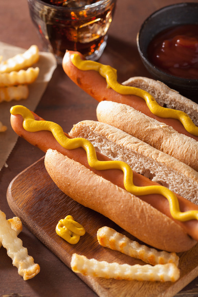 grilled hot dogs with mustard and french fries - Photo, Image