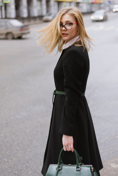 Portrait of beautiful blond woman in coat - Foto, Imagem