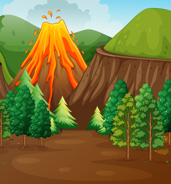 Nature scene with volcano eruption - Vector, Image