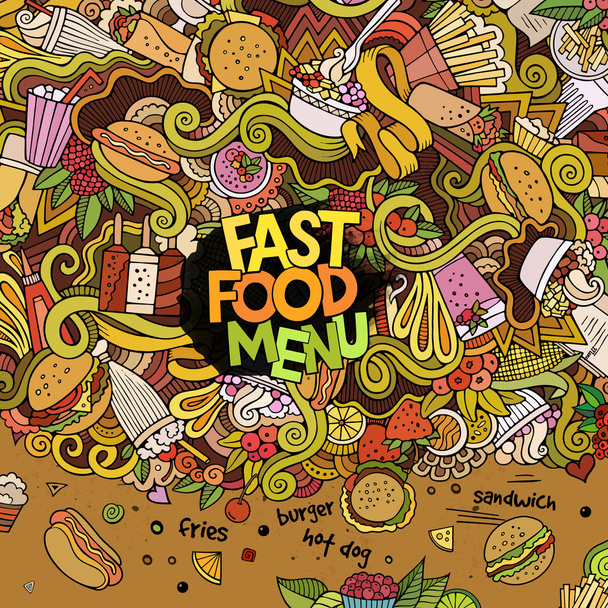 Cartoon vector disegnato a mano Doodles sul tema del fast food
 - Vettoriali, immagini