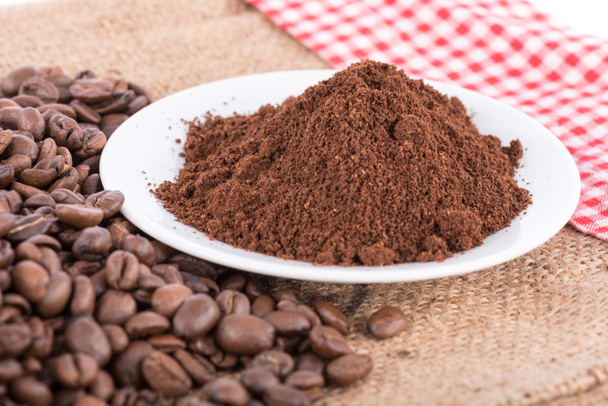 Powdered coffee with coffee beans - Photo, Image