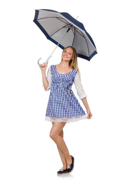 Kobieta z parasolem na białym - Zdjęcie, obraz