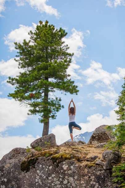 Mladá žena je cvičení jógy ve vysokých horách - Fotografie, Obrázek