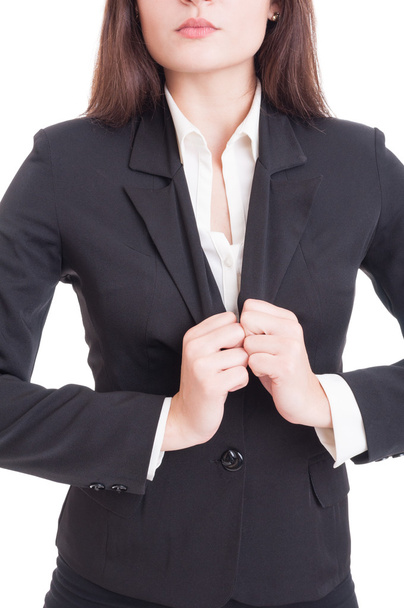 Anonymous business woman adjusting suit jacket - Zdjęcie, obraz