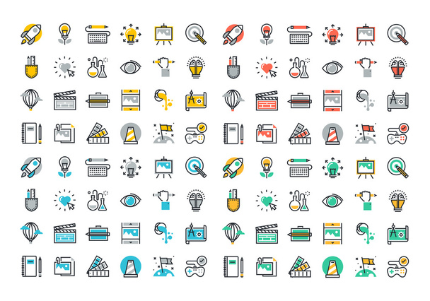 Linea piatta icone colorate collezione di processo creativo
 - Vettoriali, immagini