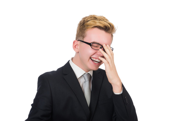 Nuori nauraa liikemies eristetty valkoinen
 - Valokuva, kuva