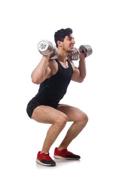 Man with dumbbells isolated on white - Foto, Imagen