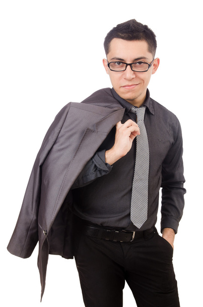 Mladý muž v šedém obleku izolovaných na bílém - Fotografie, Obrázek