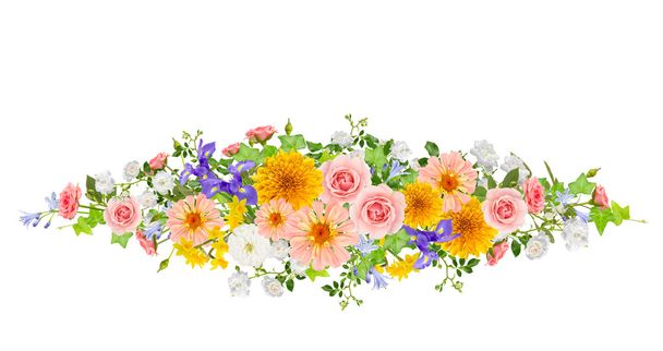 Collage of mixed flowers on white - Zdjęcie, obraz