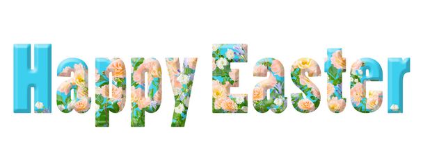 Feliz Pascua texto floral en blanco
 - Foto, Imagen