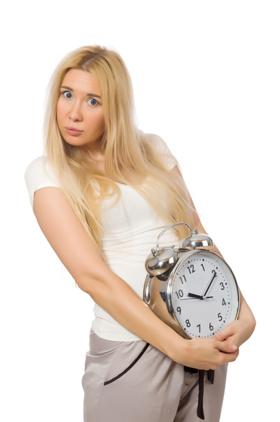 Γυναίκα με ρολόι απομονωμένο σε λευκό - Φωτογραφία, εικόνα