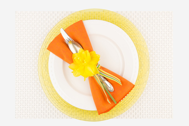Simple spring place setting with flower - Photo, Image