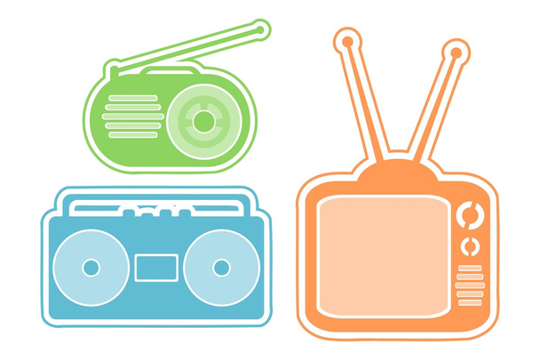 レトロなテレビ、ラジオ、テープ レコーダーのアイコン - ベクター画像
