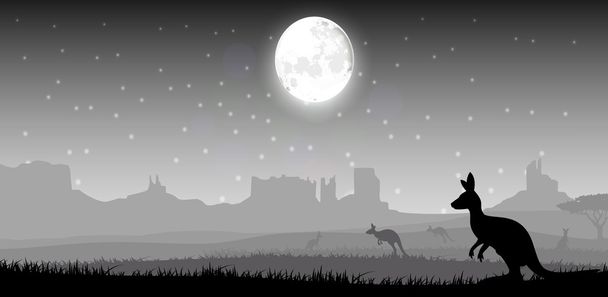 Silhouet van een kangoeroe het voederen in de heldere nacht - Vector, afbeelding
