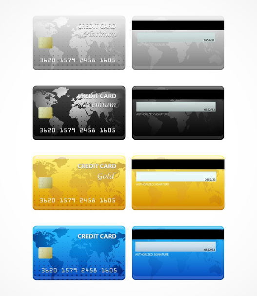 collection of credit cards isolated on white - Vector, Image