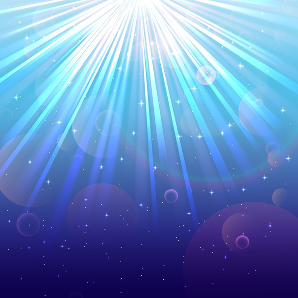 Размытый подводный фон с лучами светло-голубого моря и пузырьками воздуха
 - Вектор,изображение