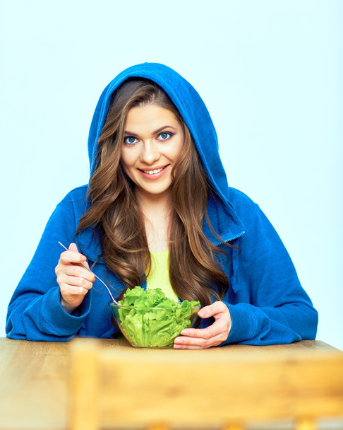 Girl eating salad - Photo, image