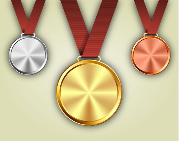 Set gouden, zilveren en bronzen medailles - Vector, afbeelding