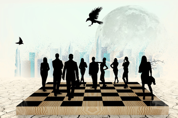 Silhouettes of people on the chess-board - Photo, Image