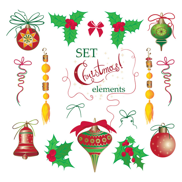 Conjunto de Navidad y Año Nuevo símbolos de vacaciones vintage para tarjetas de felicitación
 - Vector, Imagen