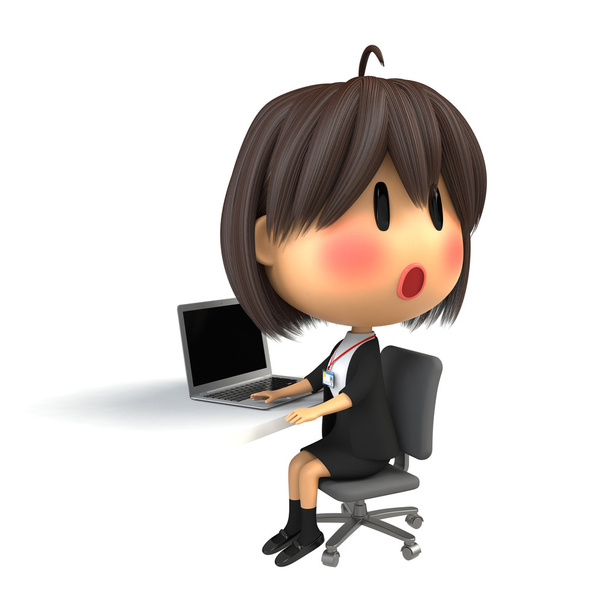 Naispuolinen henkilökunta punastumaan tietokoneen käytössä
 - Valokuva, kuva