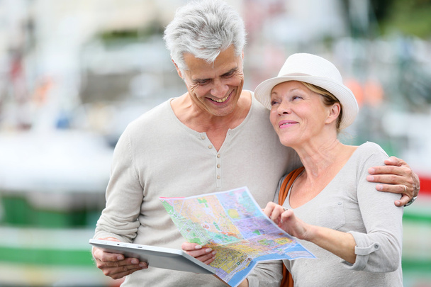 Senior couple looking at map - 写真・画像