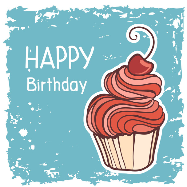 カップケーキ付きの幸せな誕生日カード - ベクター画像