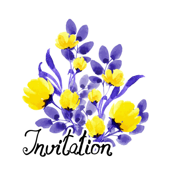 Προσκλητήριο με ακουαρέλα λουλούδια - Διάνυσμα, εικόνα