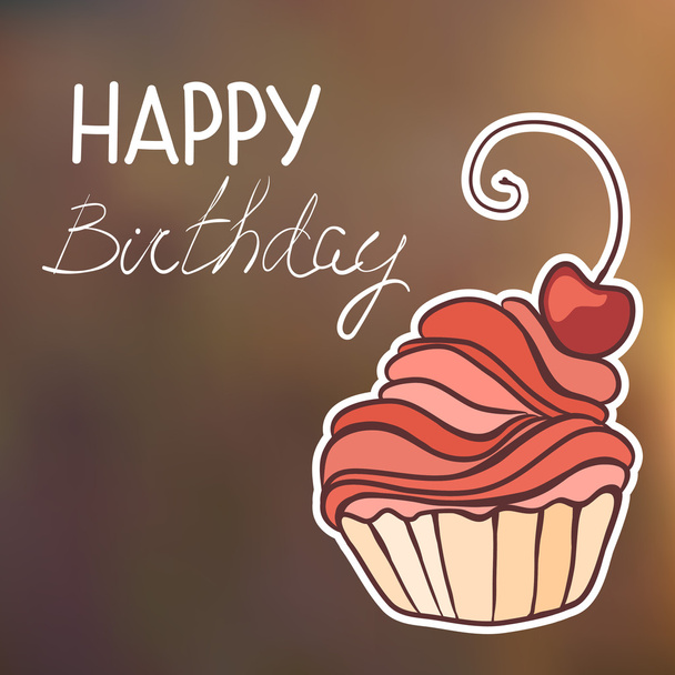 カップケーキ付きの誕生日カード - ベクター画像