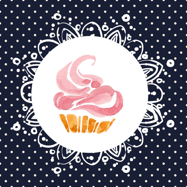 Όμορφη ευχετήρια κάρτα με cupcake - Διάνυσμα, εικόνα