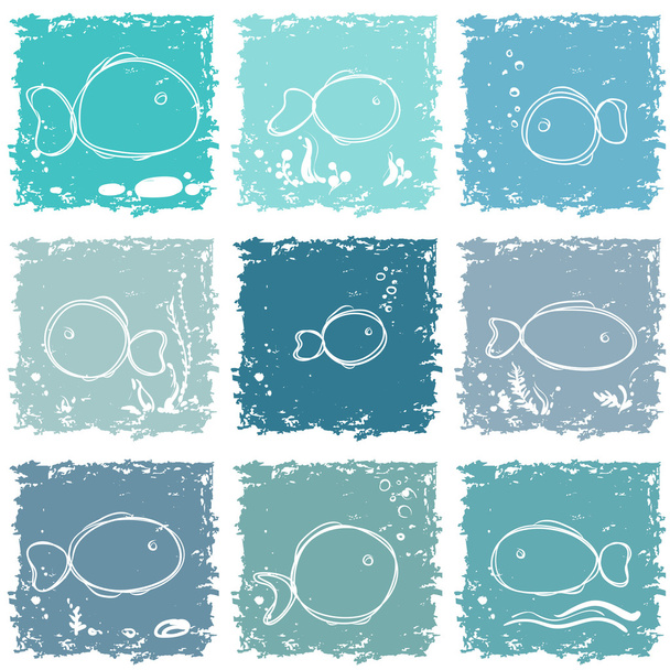 Set of fish seamless pattern - Vector, afbeelding