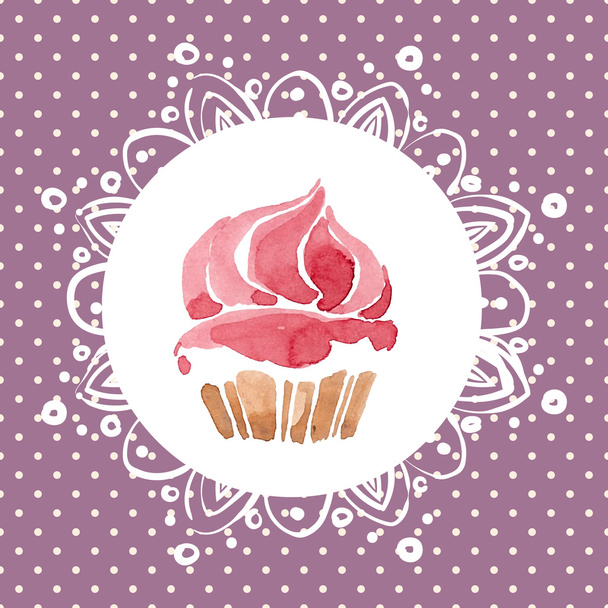 Όμορφη ευχετήρια κάρτα με cupcake - Διάνυσμα, εικόνα
