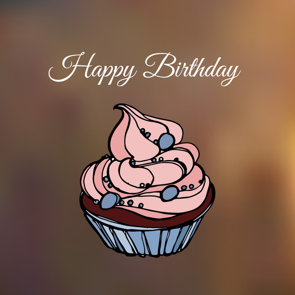Birthday card with sweet berries cupcake - Διάνυσμα, εικόνα