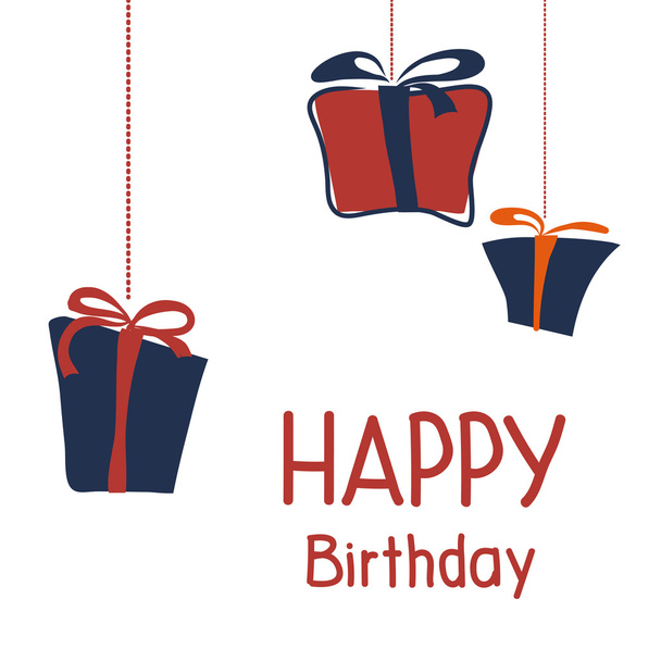 tarjeta de felicitación de cumpleaños con regalos - Vector, imagen