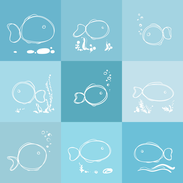 Set of fish seamless pattern - Vector, imagen