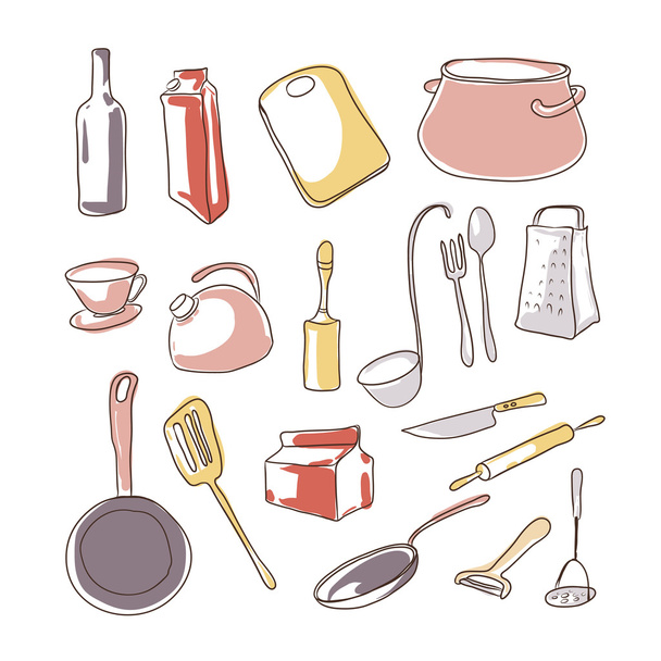 Kolorowy zestaw naczyń kuchennych - Wektor, obraz