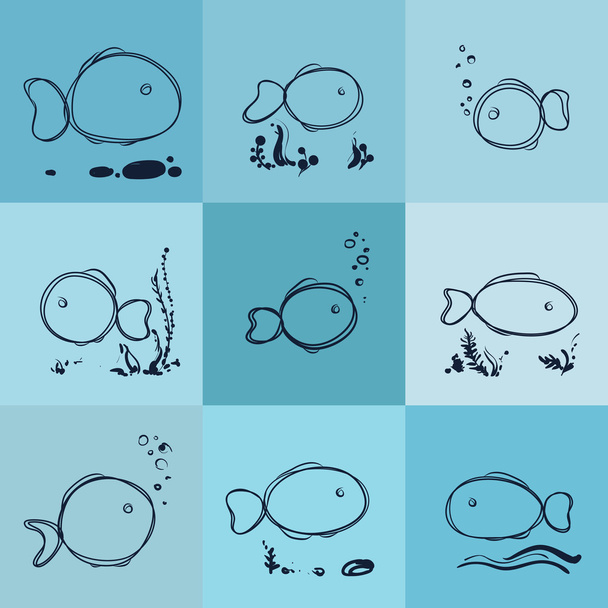 Set of fish seamless pattern - Vecteur, image