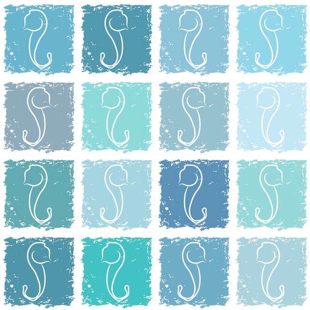 Seahorses seamless grunge pattern - Vetor, Imagem