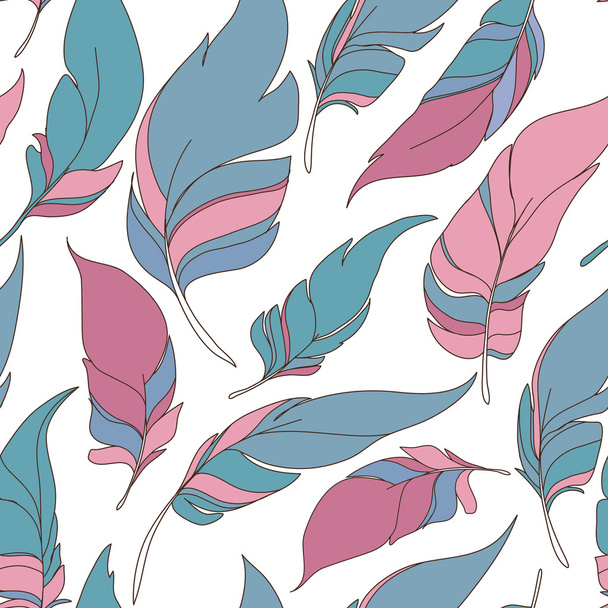 Ethnic seamless pattern with feathers - Vector, Image