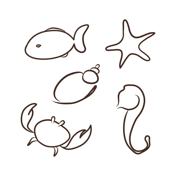 doodle sea creatures - Vector, afbeelding